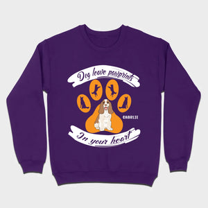 Personalized American Cocker Spaniel T-Shirts With 'Dog Leave Pawprints' Slogan, Custom Dog Clipart And Name - 89Prints