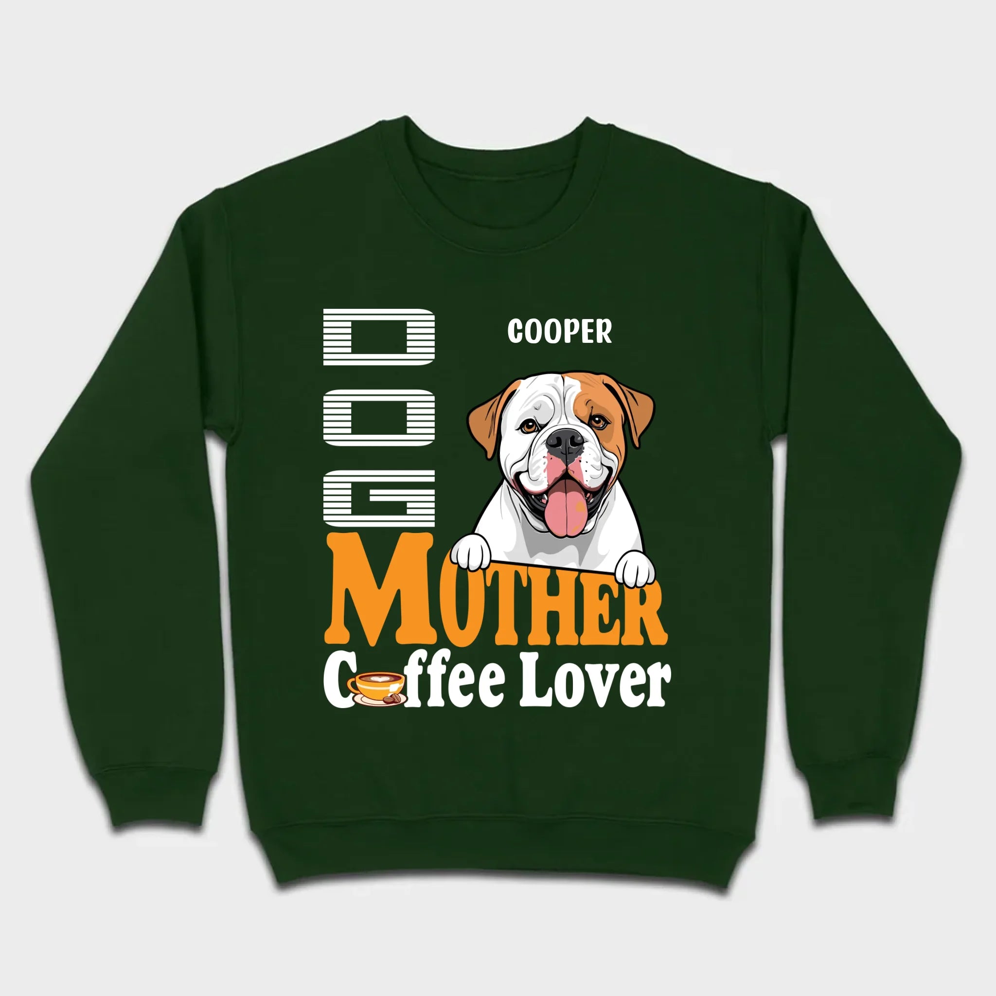 Custom American Bulldog T-Shirts With The Text 'Dog Mom, Coffee Lover' - 89Prints