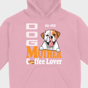 Custom American Bulldog T-Shirts With The Text 'Dog Mom, Coffee Lover' - 89Prints
