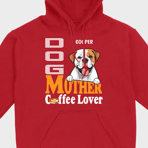 Custom American Bulldog T-Shirts With The Text 'Dog Mom, Coffee Lover' - 89Prints