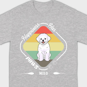 Personalized Bichon Frise T-Shirts With 'Happiness Has Paws' Text - 89Prints