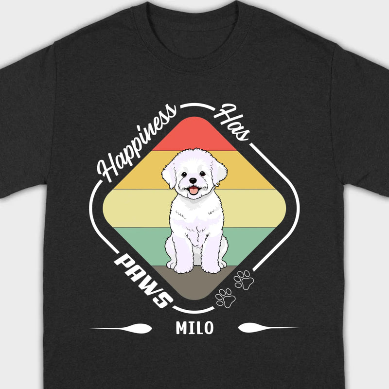 Personalized Bichon Frise T-Shirts With 'Happiness Has Paws' Text - 89Prints