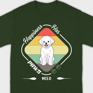 Personalized Bichon Frise T-Shirts With 'Happiness Has Paws' Text - 89Prints