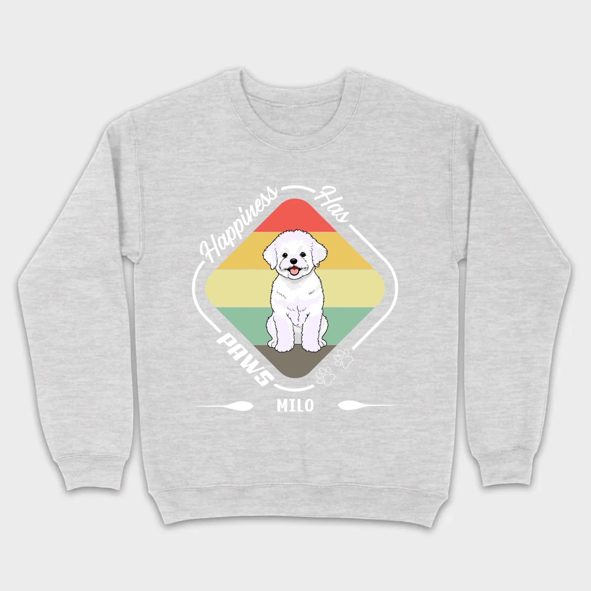 Personalized Bichon Frise T-Shirts With 'Happiness Has Paws' Text - 89Prints