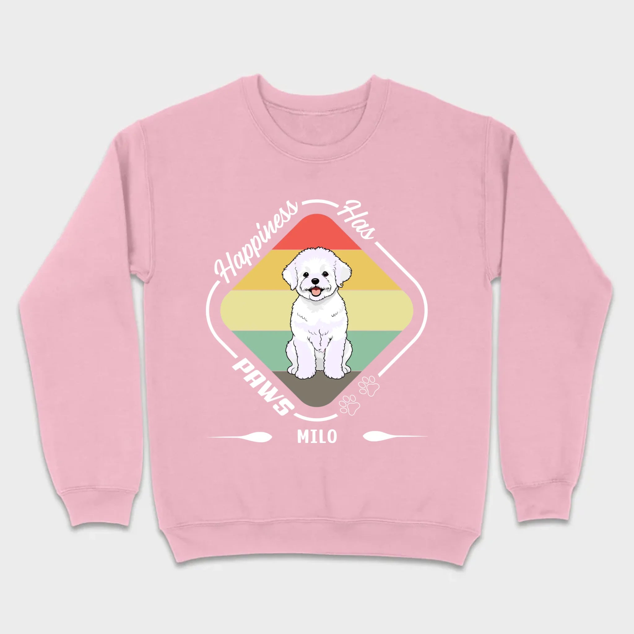 Personalized Bichon Frise T-Shirts With 'Happiness Has Paws' Text - 89Prints