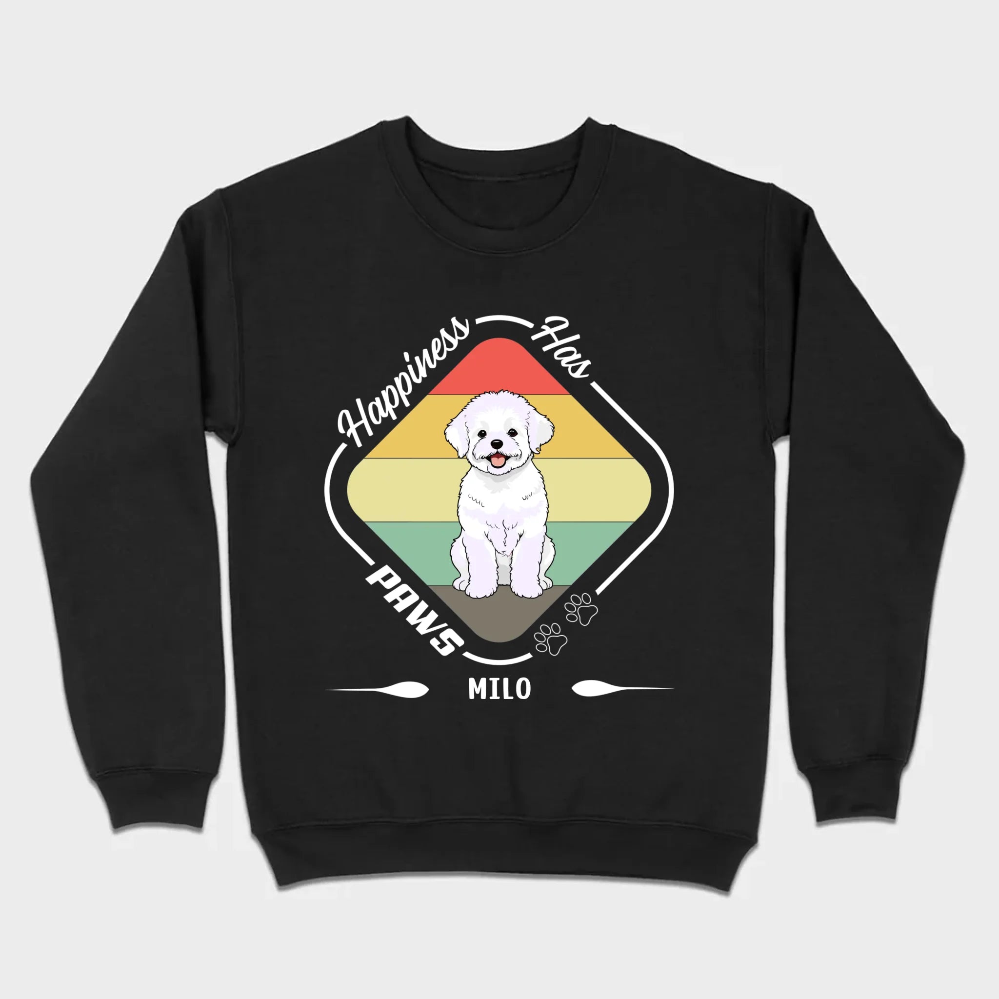 Personalized Bichon Frise T-Shirts With 'Happiness Has Paws' Text - 89Prints