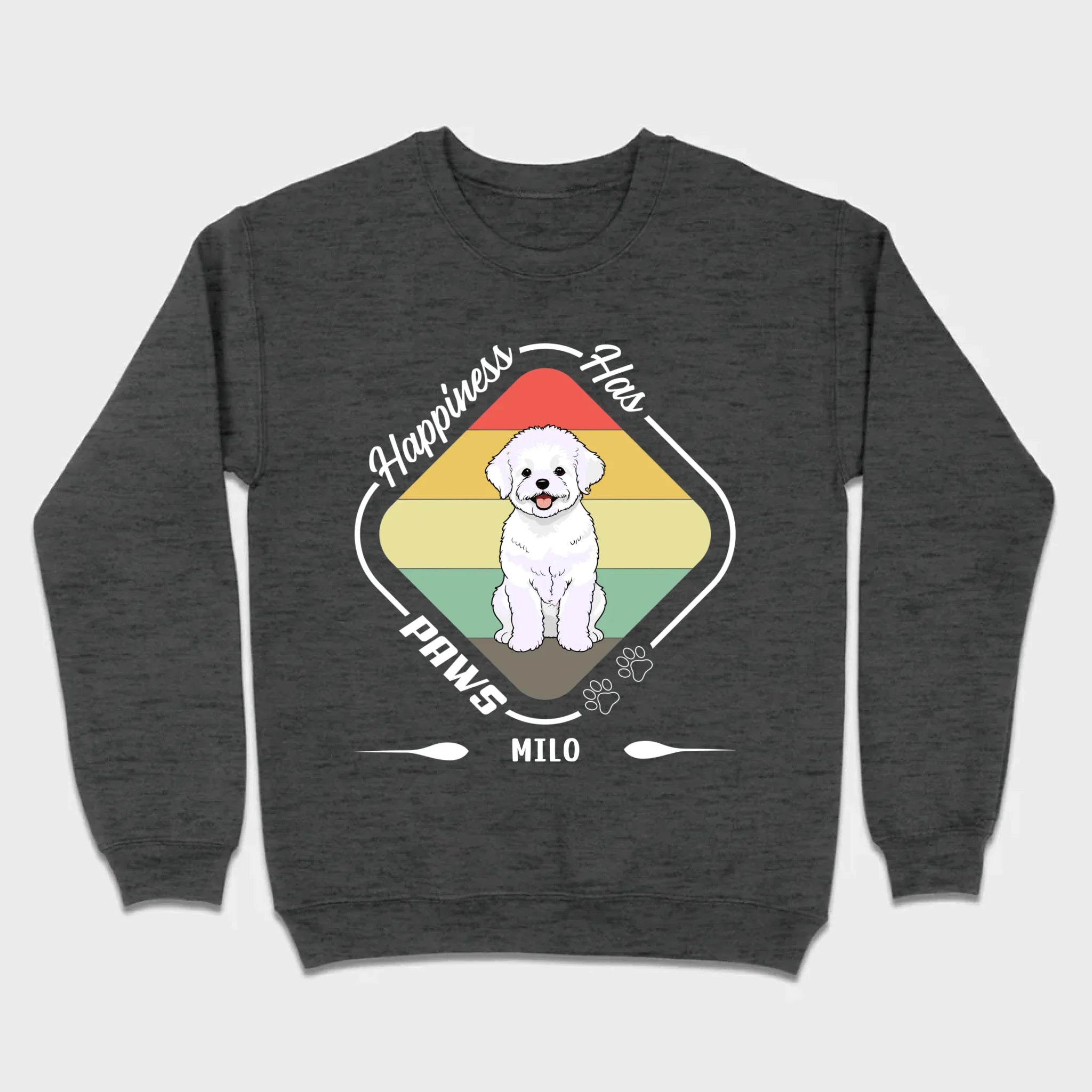 Personalized Bichon Frise T-Shirts With 'Happiness Has Paws' Text - 89Prints
