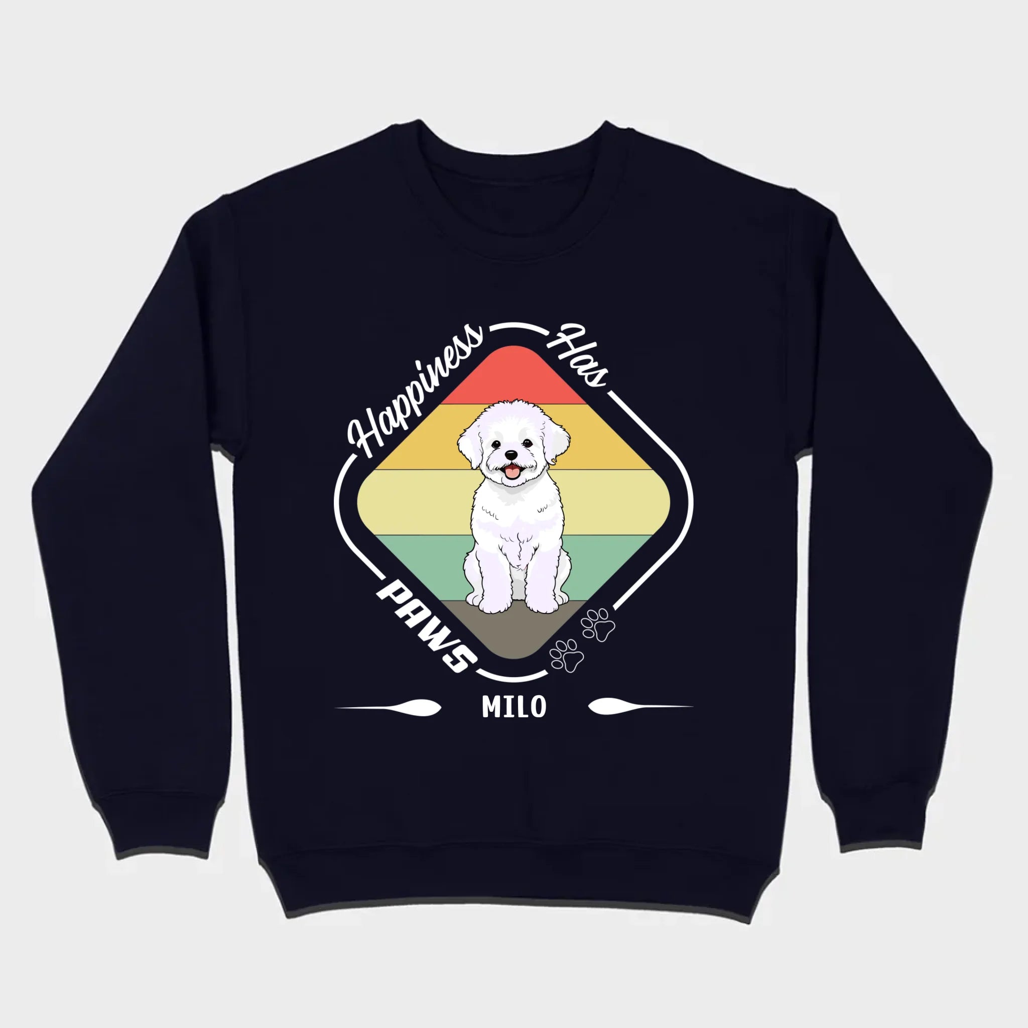 Personalized Bichon Frise T-Shirts With 'Happiness Has Paws' Text - 89Prints