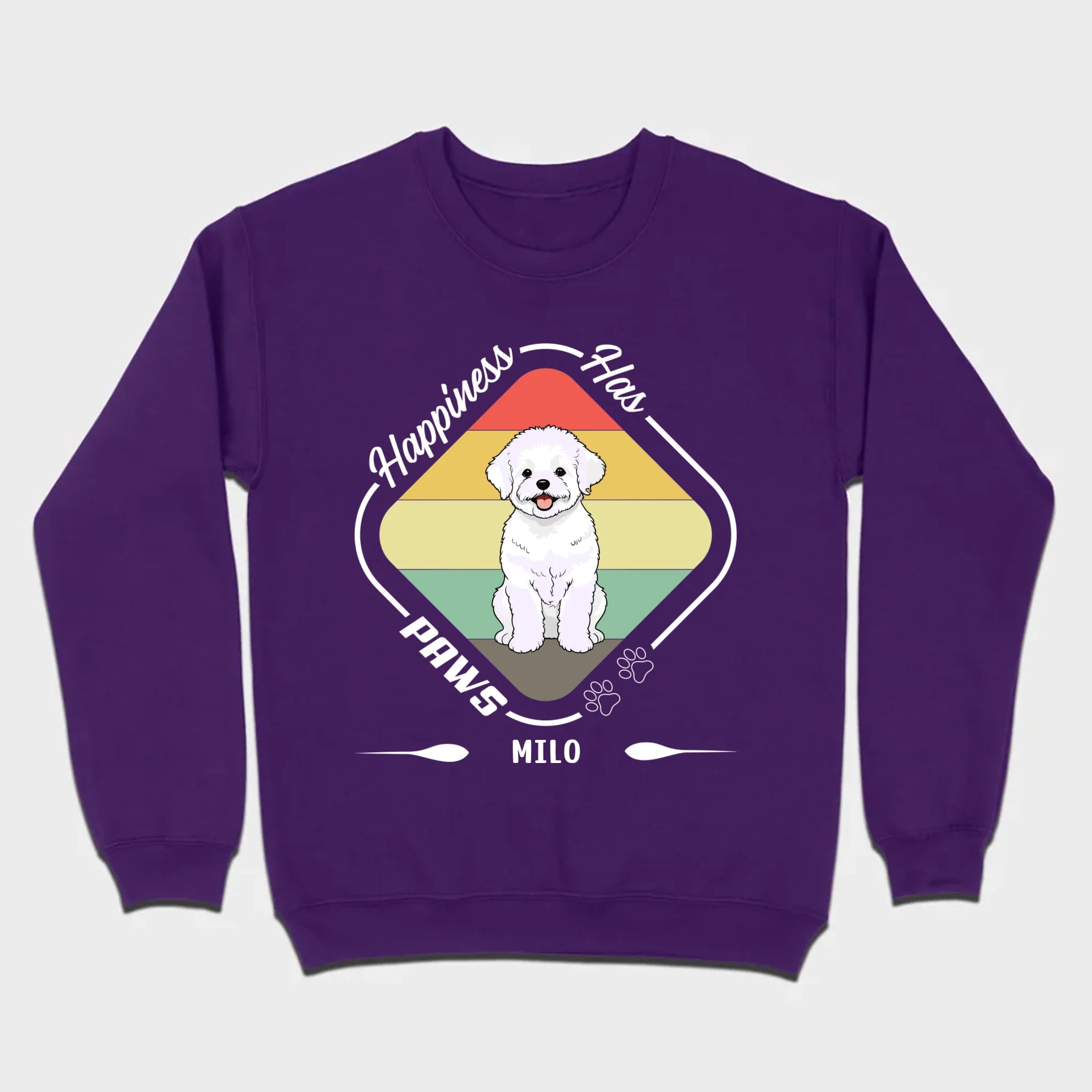 Personalized Bichon Frise T-Shirts With 'Happiness Has Paws' Text - 89Prints