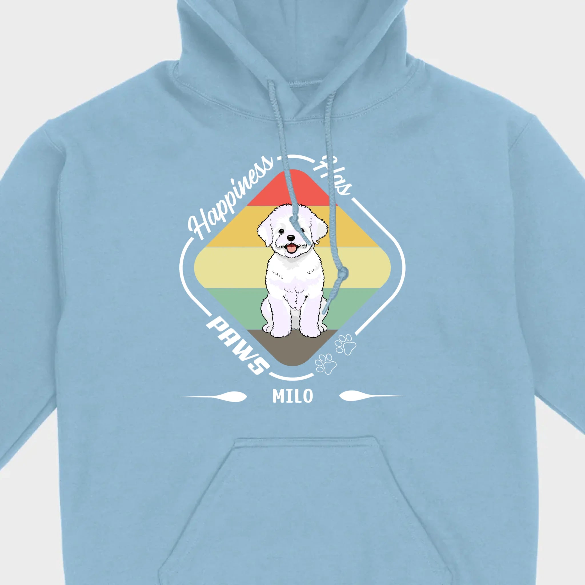 Personalized Bichon Frise T-Shirts With 'Happiness Has Paws' Text - 89Prints