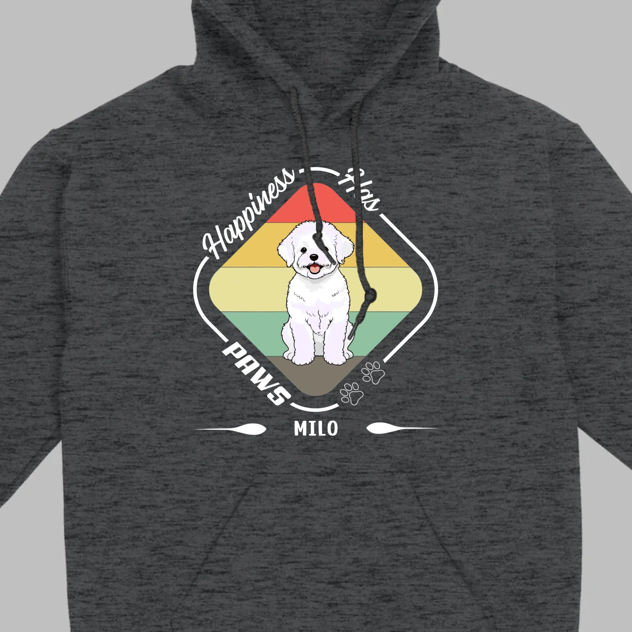 Personalized Bichon Frise T-Shirts With 'Happiness Has Paws' Text - 89Prints