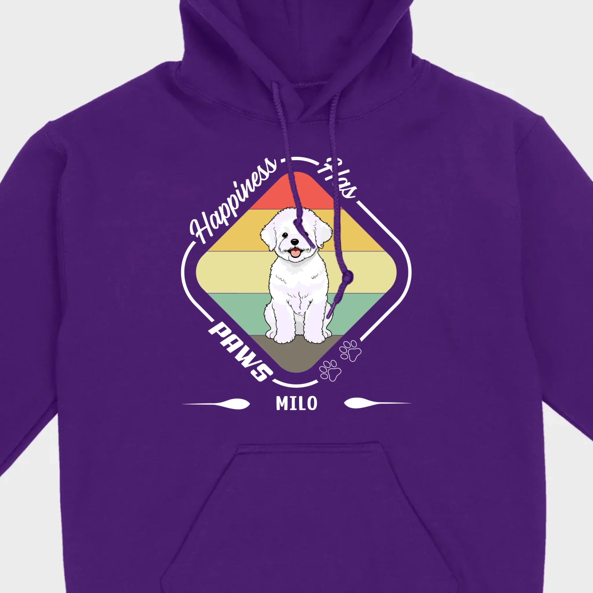 Personalized Bichon Frise T-Shirts With 'Happiness Has Paws' Text - 89Prints