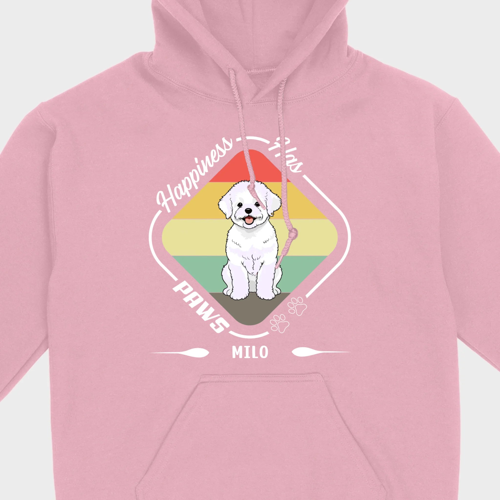 Personalized Bichon Frise T-Shirts With 'Happiness Has Paws' Text - 89Prints