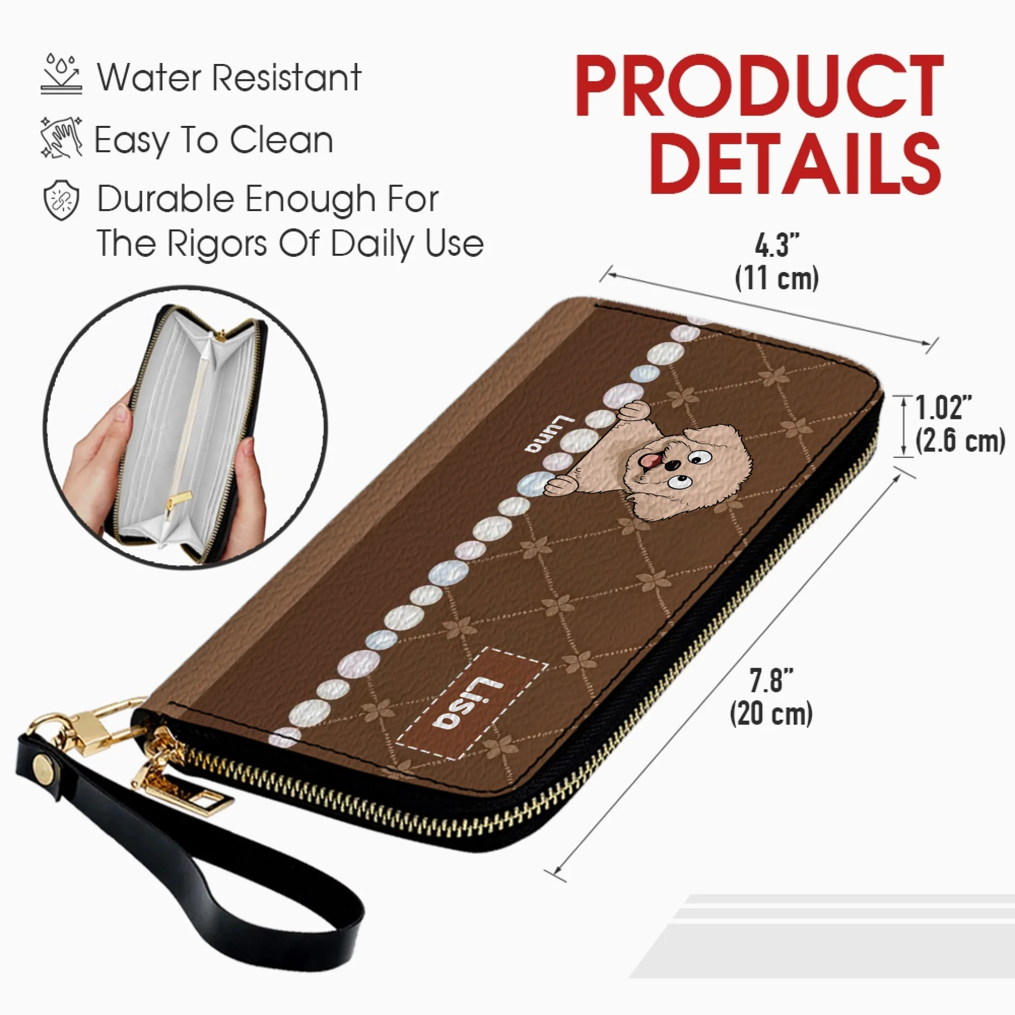 Custom Dog Breed Leather Wallet - Personalized Pet Name & Cartoon Art - 89Prints