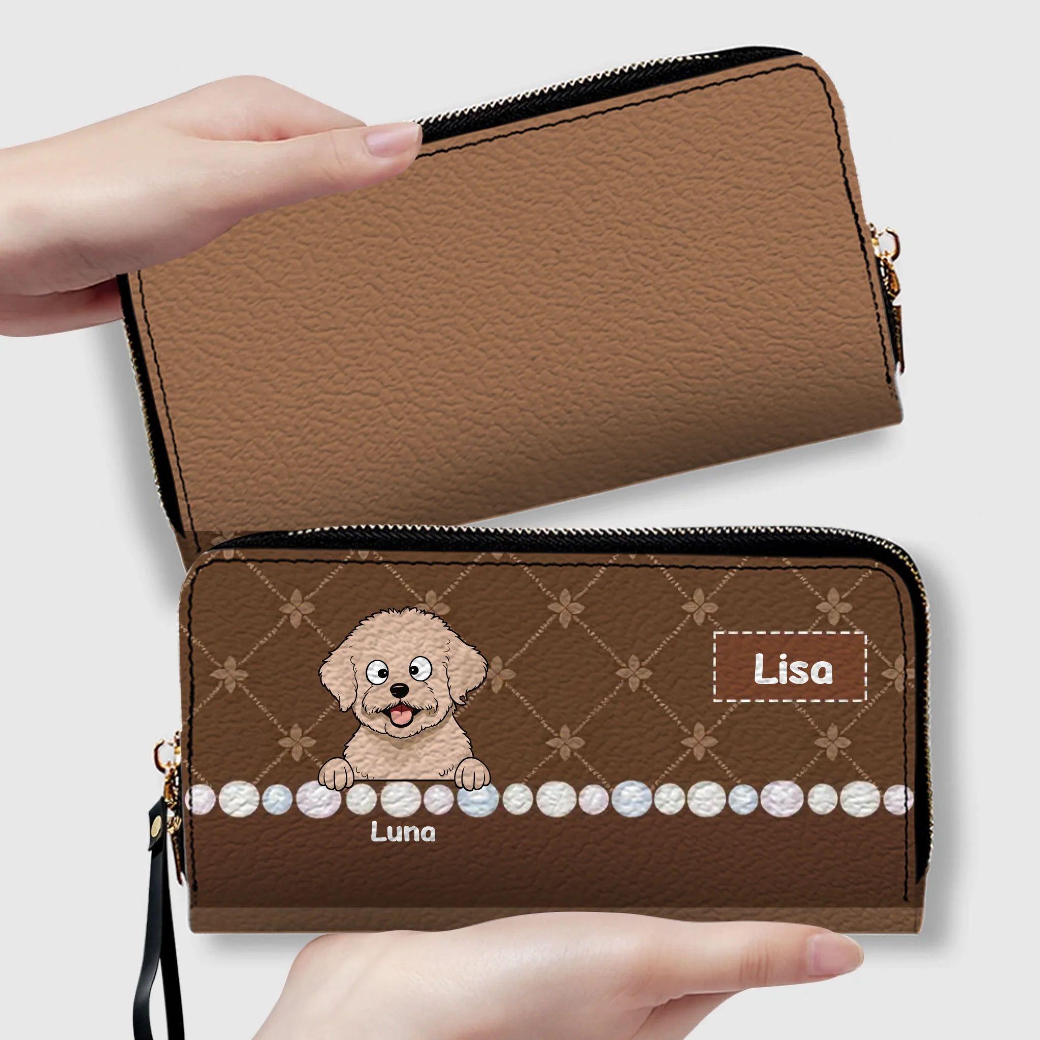 Custom Dog Breed Leather Wallet - Personalized Pet Name & Cartoon Art - 89Prints