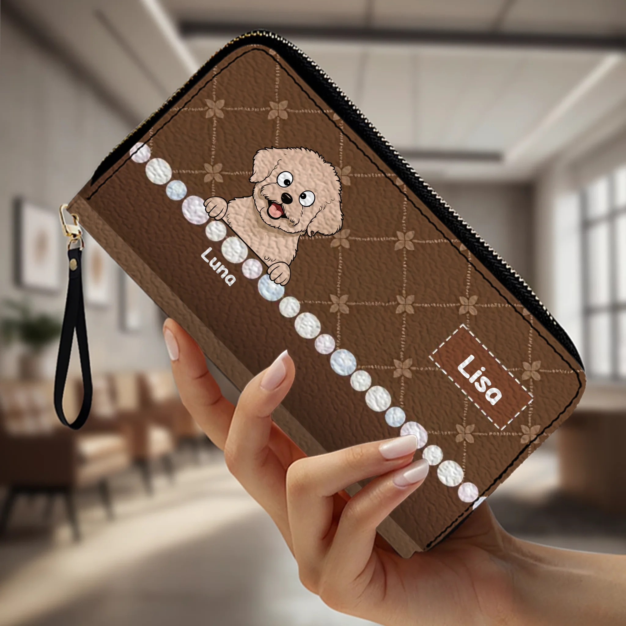 Custom Dog Breed Leather Wallet - Personalized Pet Name & Cartoon Art - 89Prints