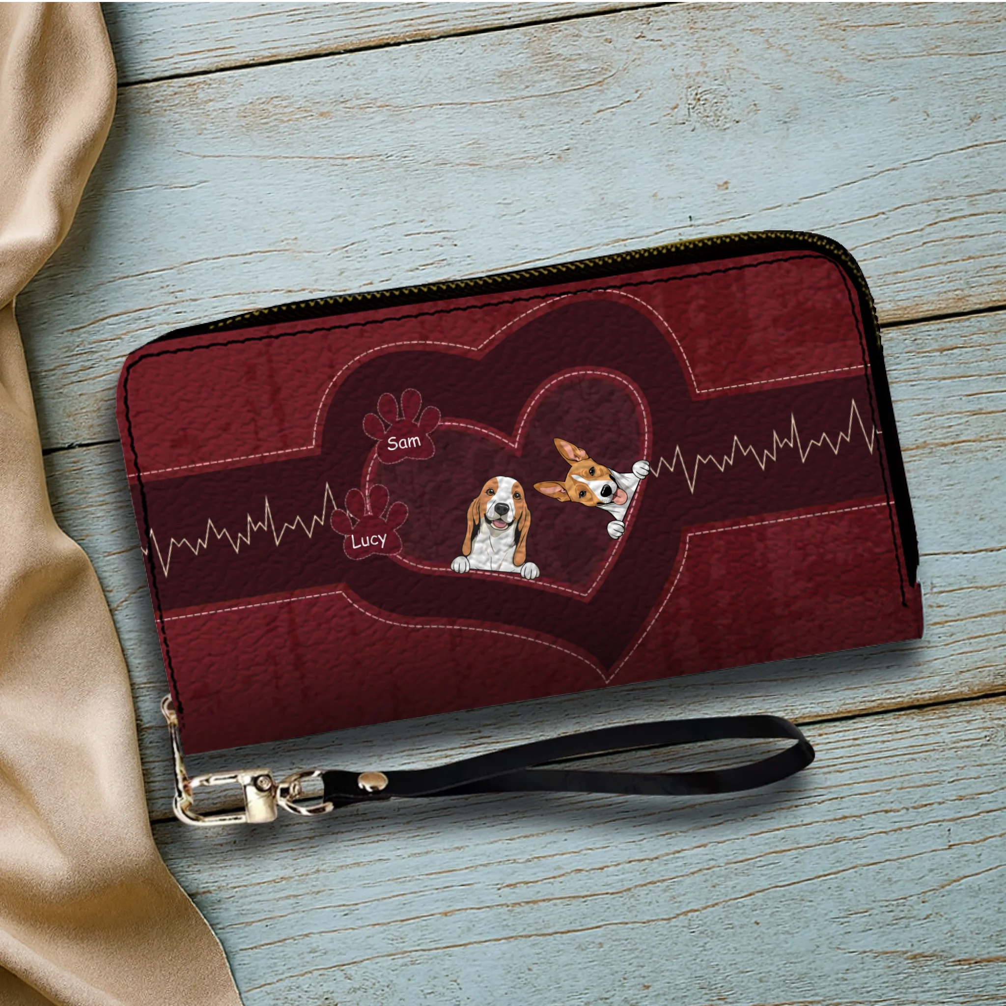 Personalized Pet Wallet – Custom Dog Art with Heartbeat Design - 89Prints