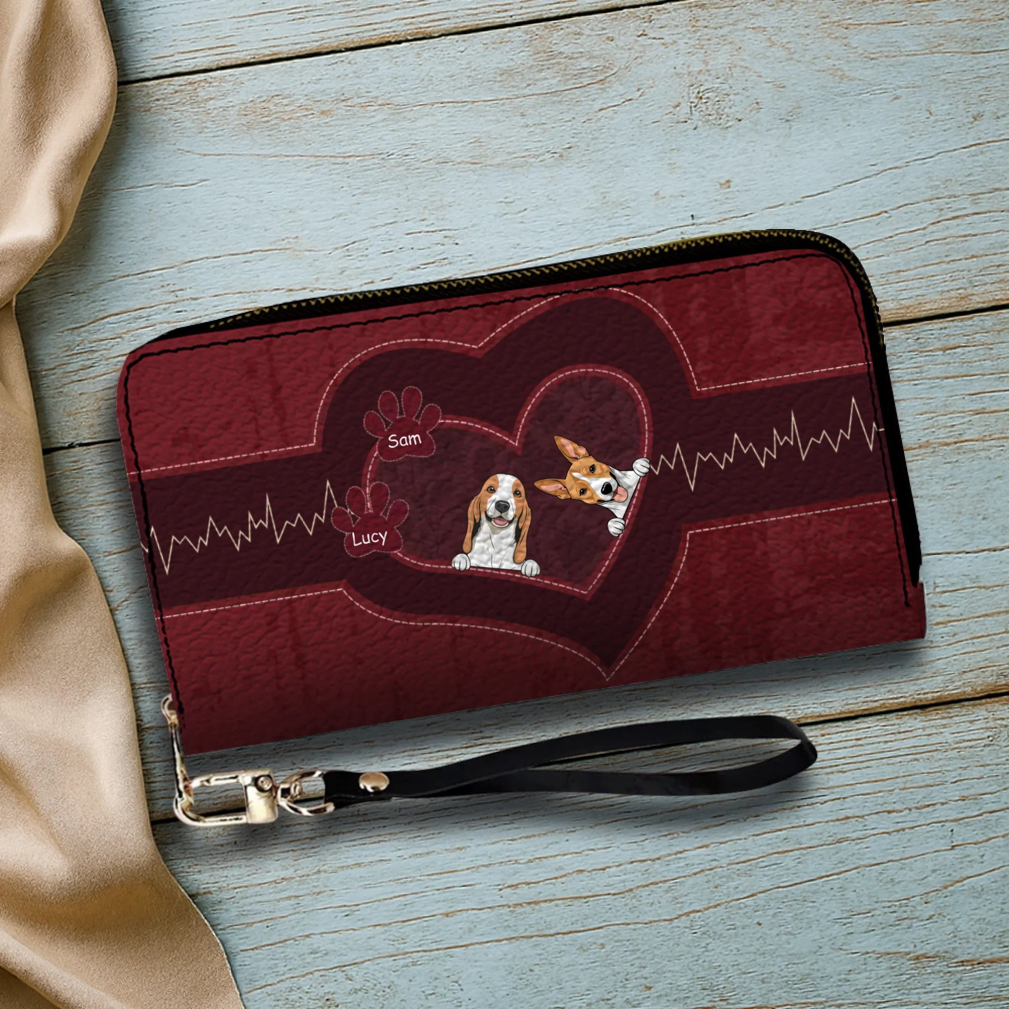 Personalized Pet Wallet – Custom Dog Art with Heartbeat Design - 89Prints