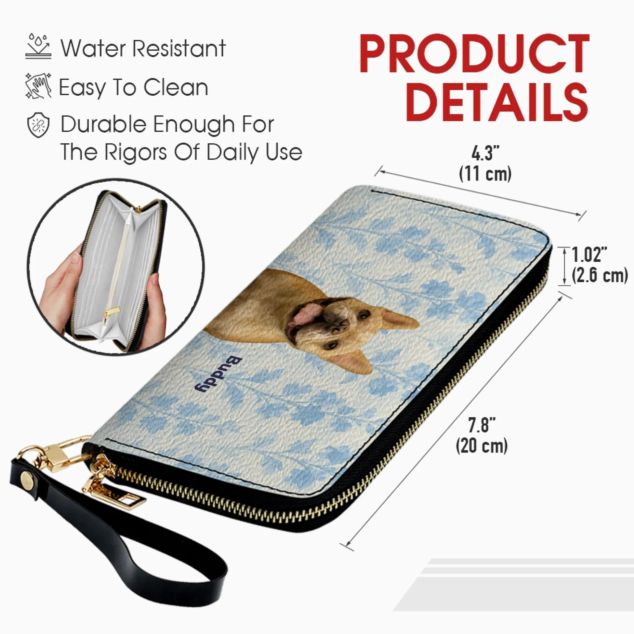 Custom Pet Photo Leather Wallet - Personalized Name & Dog Breed - 89Prints