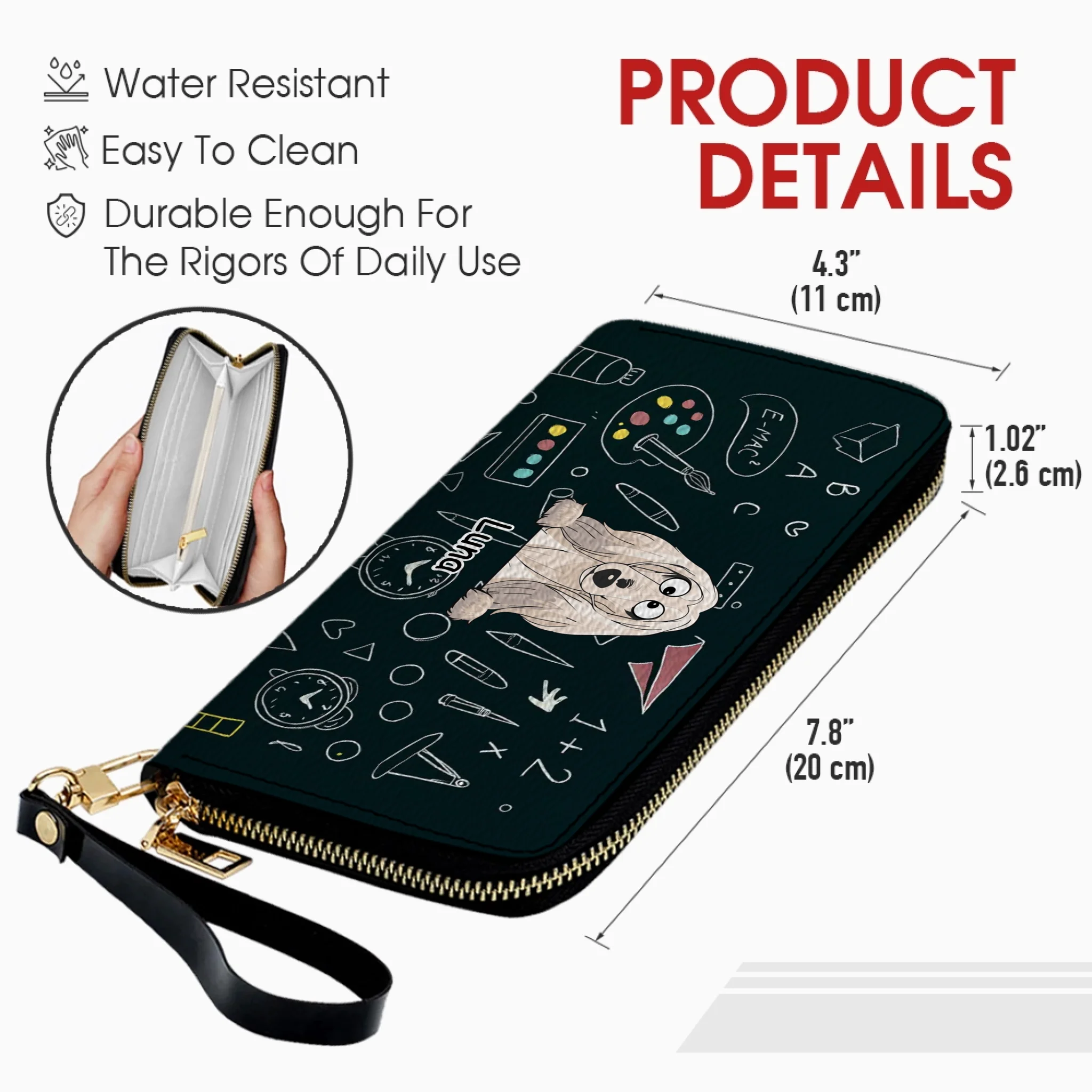 Personalized Dog Wallet – Cute Blackboard Design With Custom Name - 89Prints