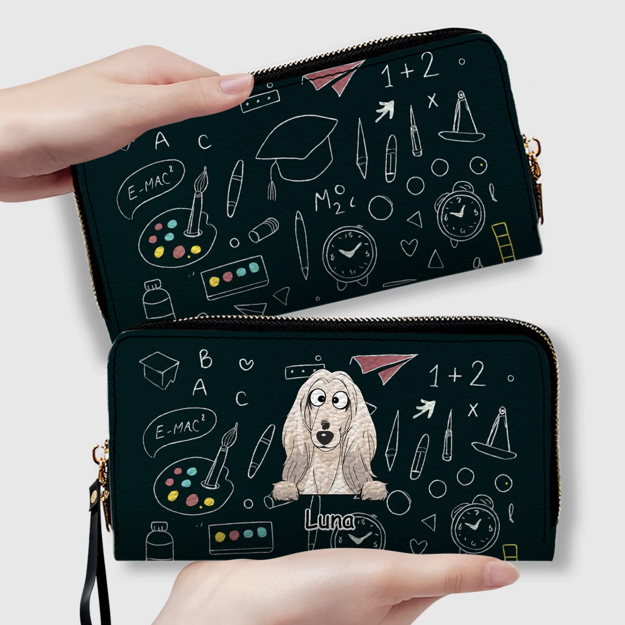 Personalized Dog Wallet – Cute Blackboard Design With Custom Name - 89Prints