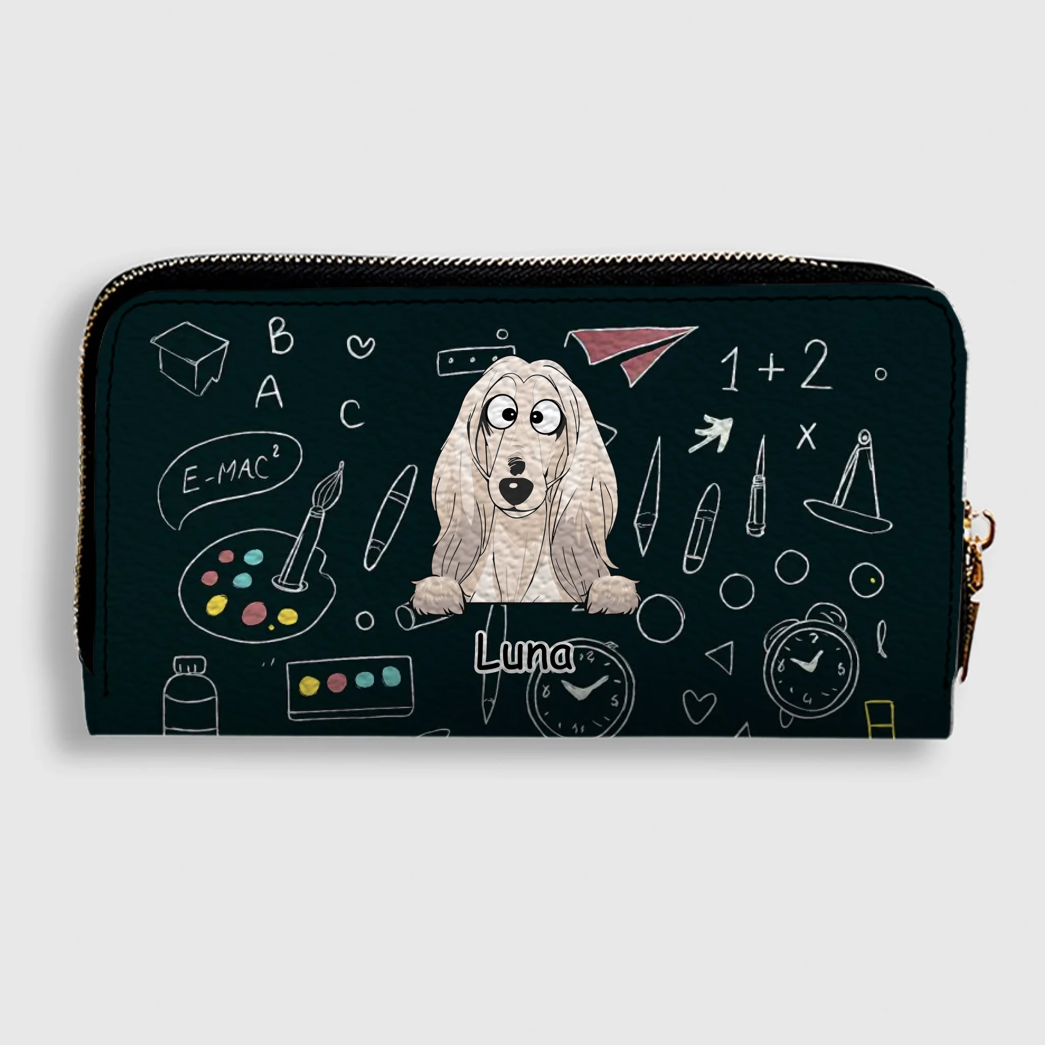 Personalized Dog Wallet – Cute Blackboard Design With Custom Name - 89Prints