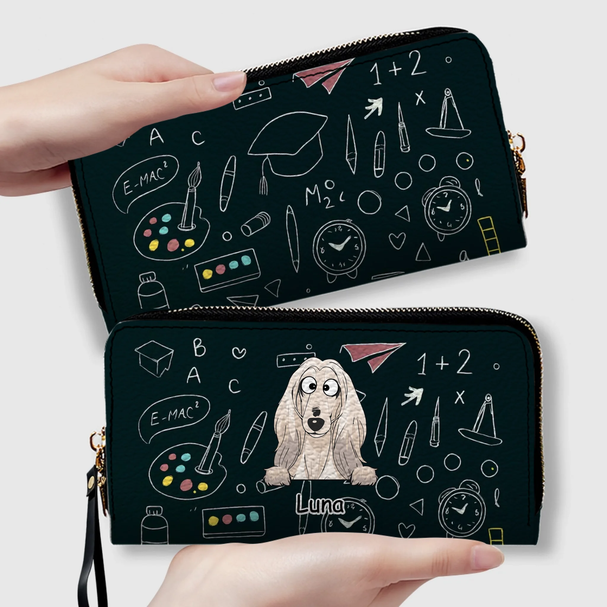 Personalized Dog Wallet – Cute Blackboard Design With Custom Name - 89Prints