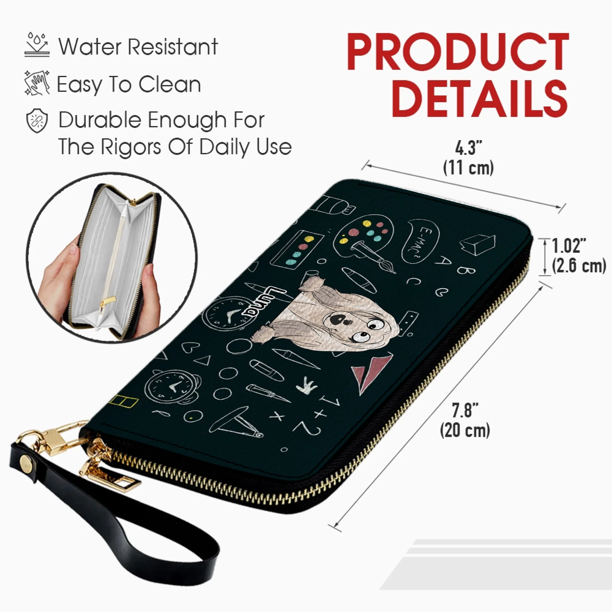 Personalized Dog Wallet – Cute Blackboard Design With Custom Name - 89Prints