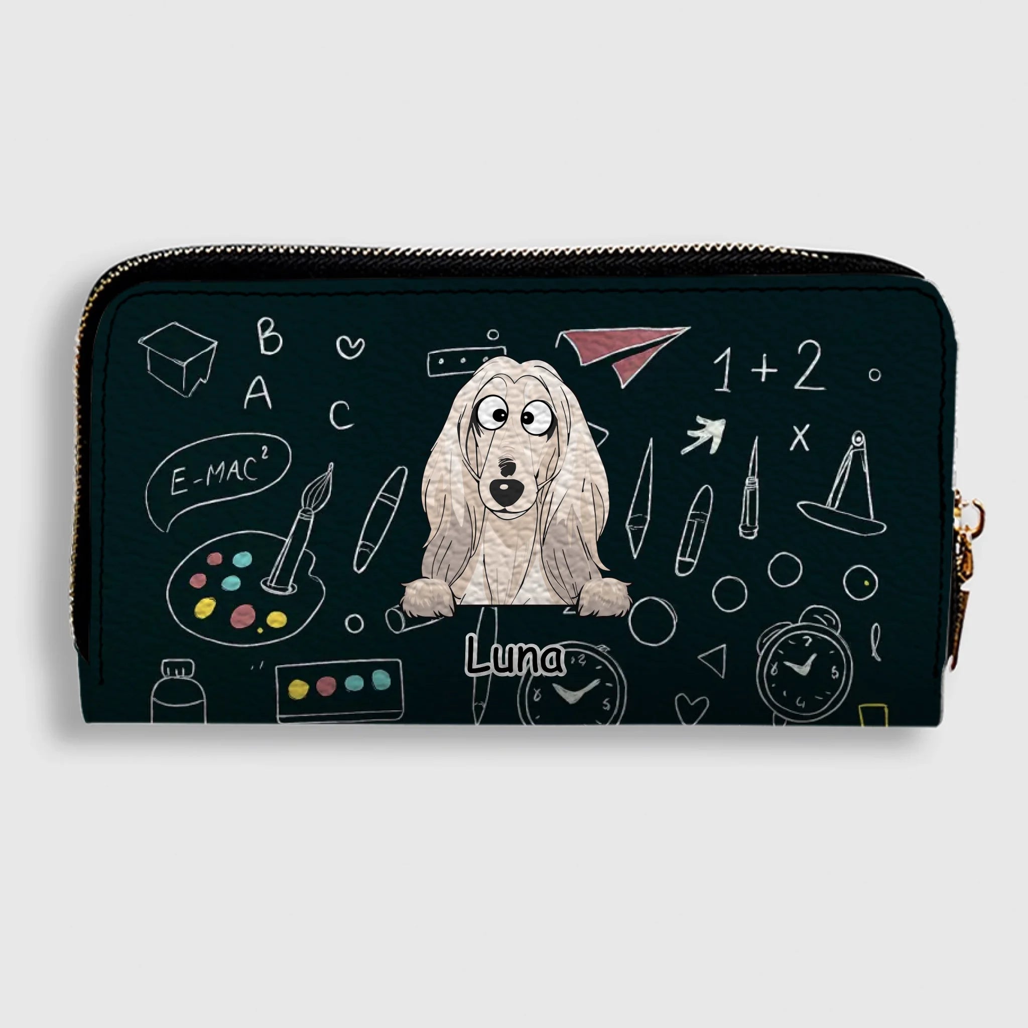 Personalized Dog Wallet – Cute Blackboard Design With Custom Name - 89Prints