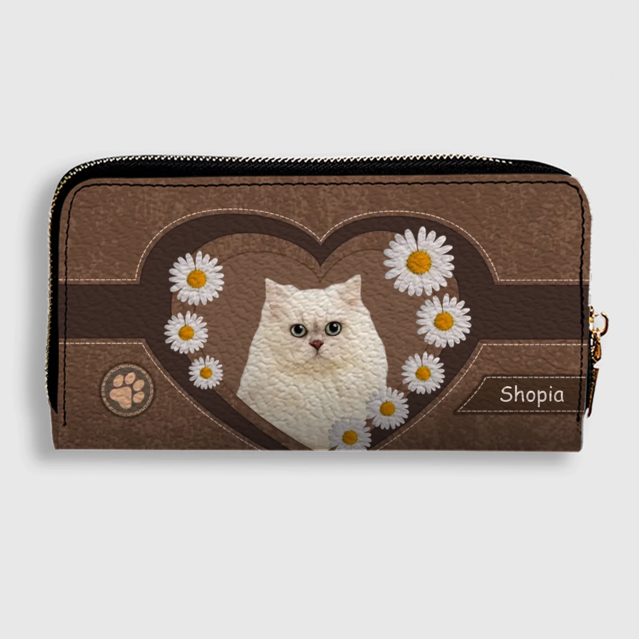 Floral Dog Wallet – Custom Dog Name With Daisy Heart Artwork - 89Prints