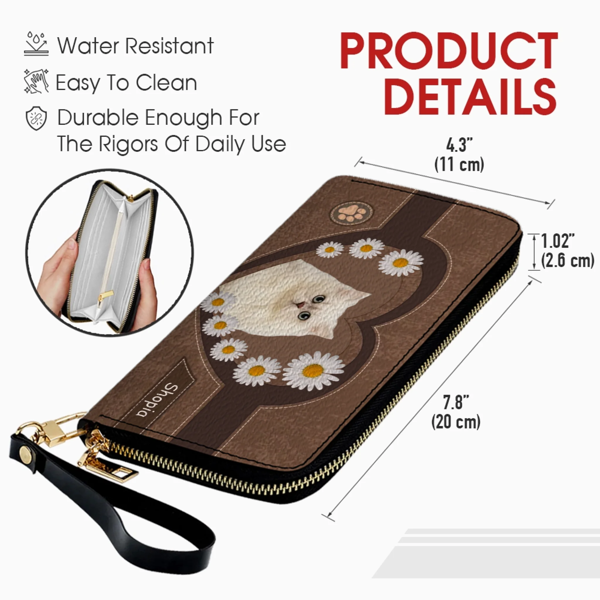 Floral Dog Wallet – Custom Dog Name With Daisy Heart Artwork - 89Prints