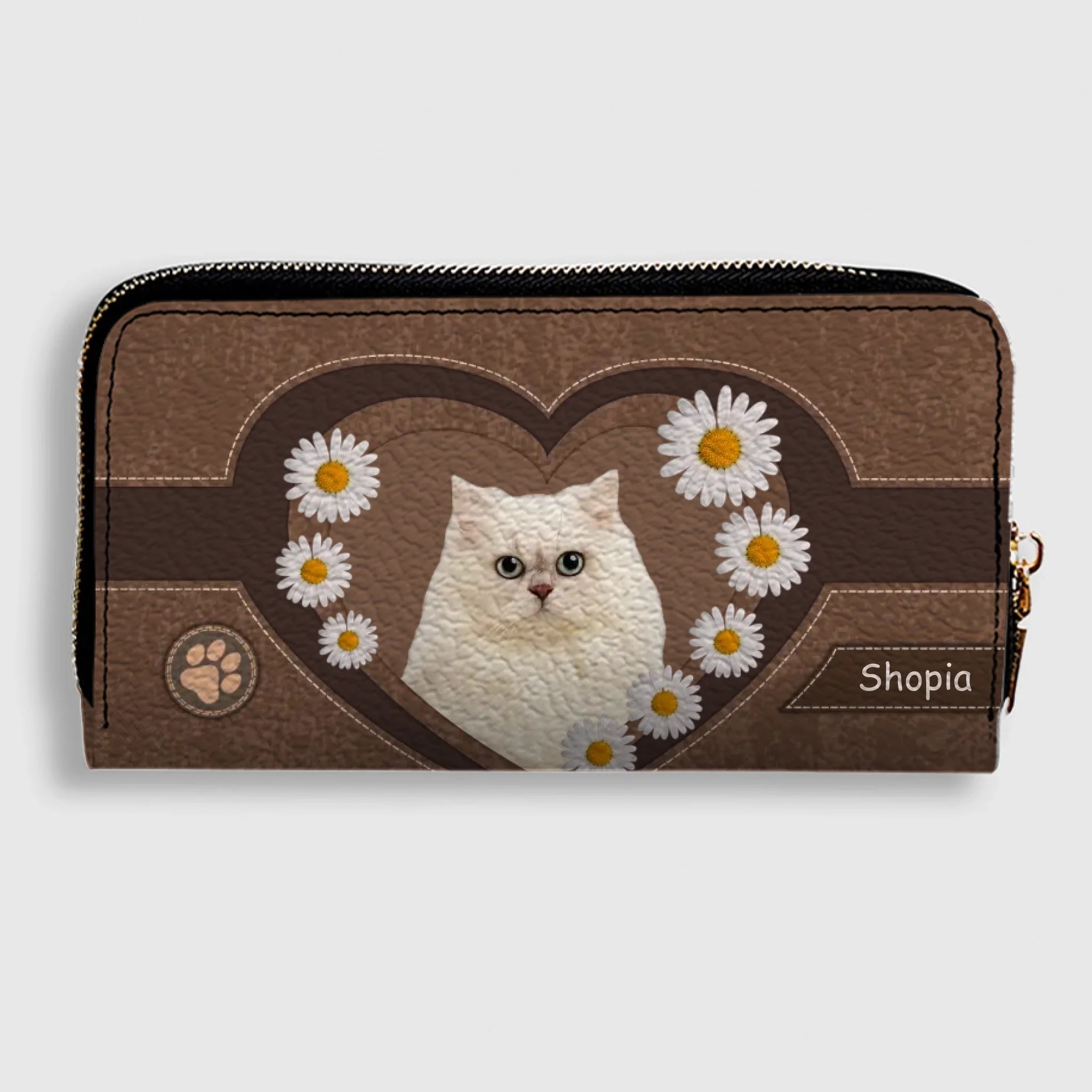 Floral Dog Wallet – Custom Dog Name With Daisy Heart Artwork - 89Prints