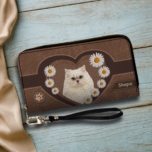 Floral Dog Wallet – Custom Dog Name With Daisy Heart Artwork - 89Prints
