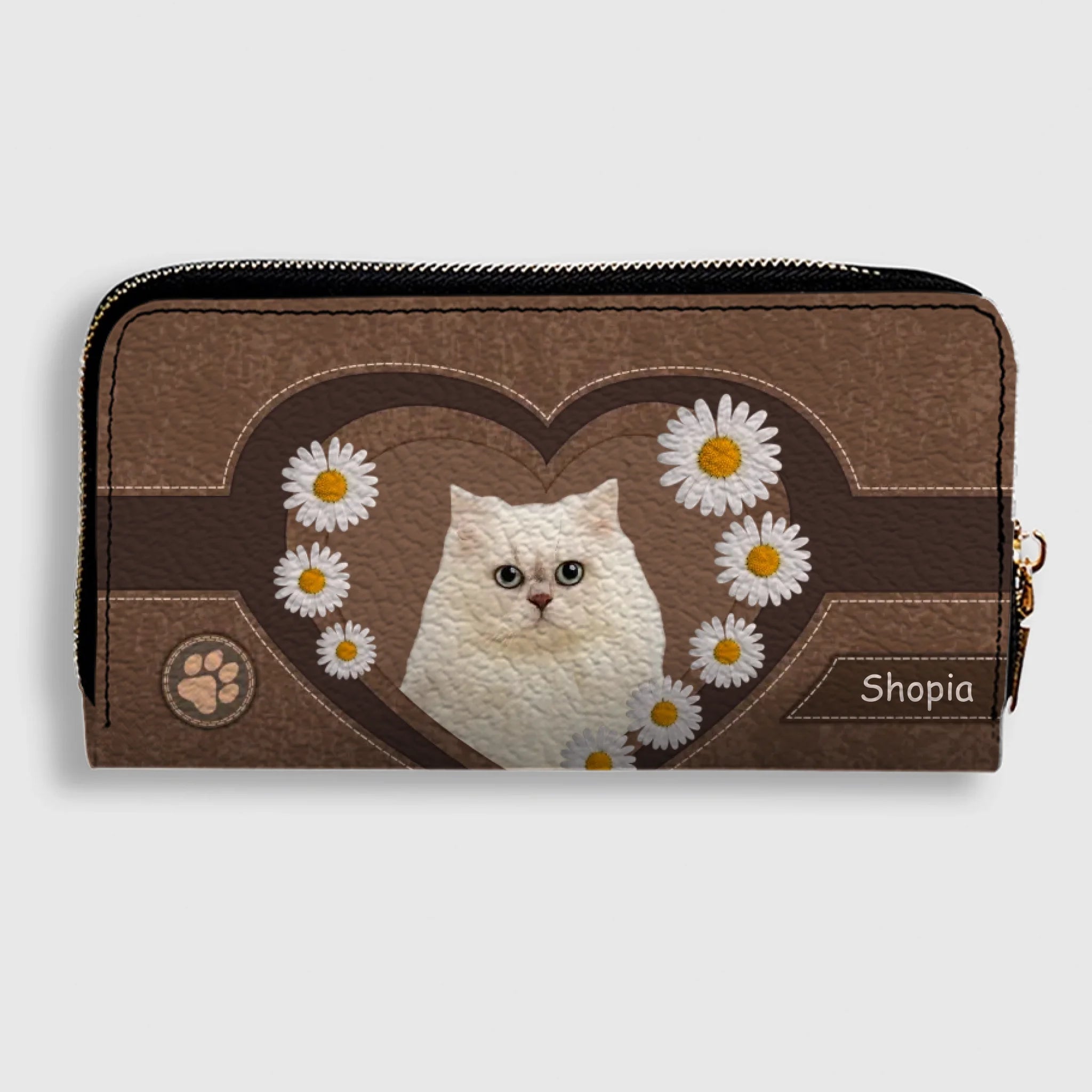 Floral Dog Wallet – Custom Dog Name With Daisy Heart Artwork - 89Prints