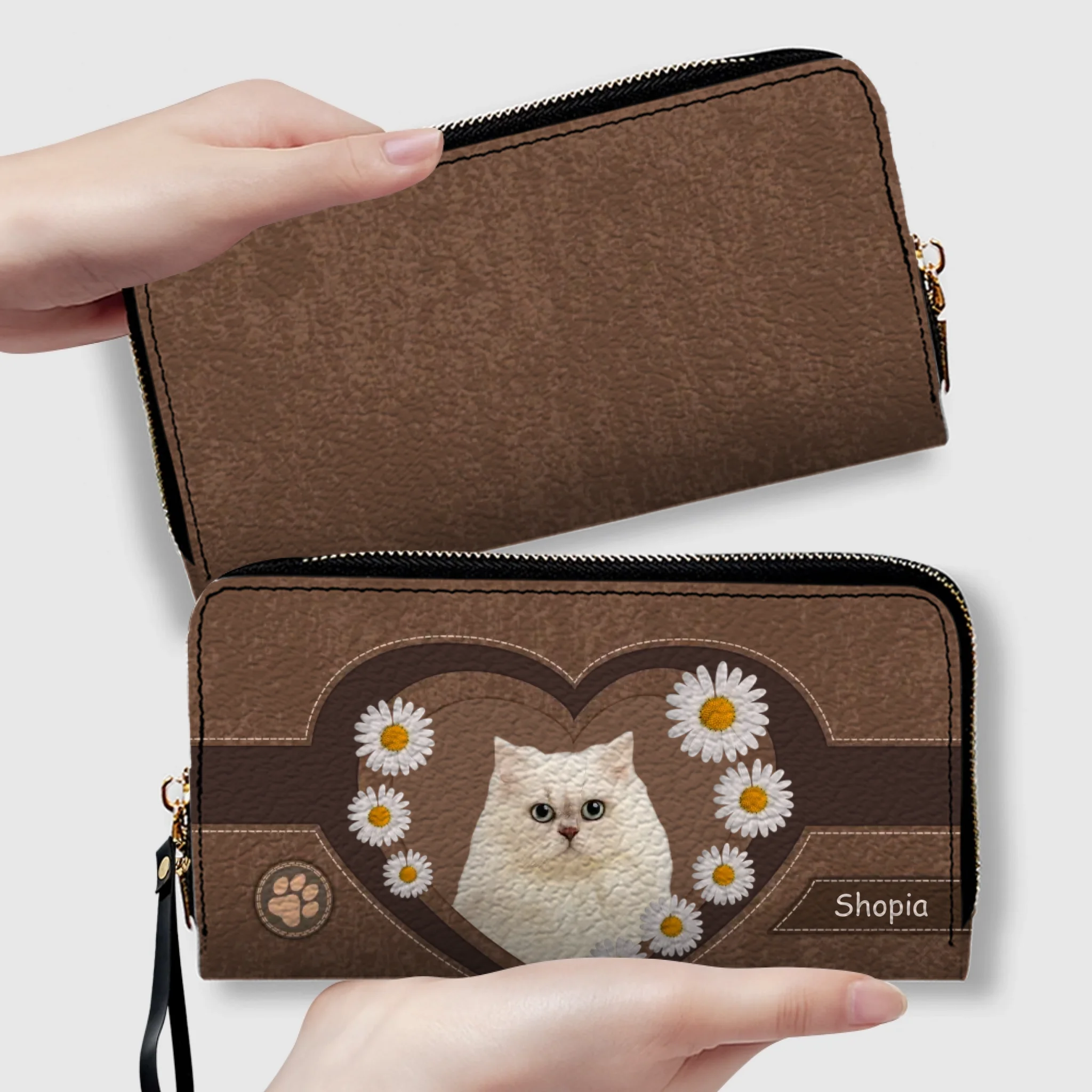 Floral Dog Wallet – Custom Dog Name With Daisy Heart Artwork - 89Prints