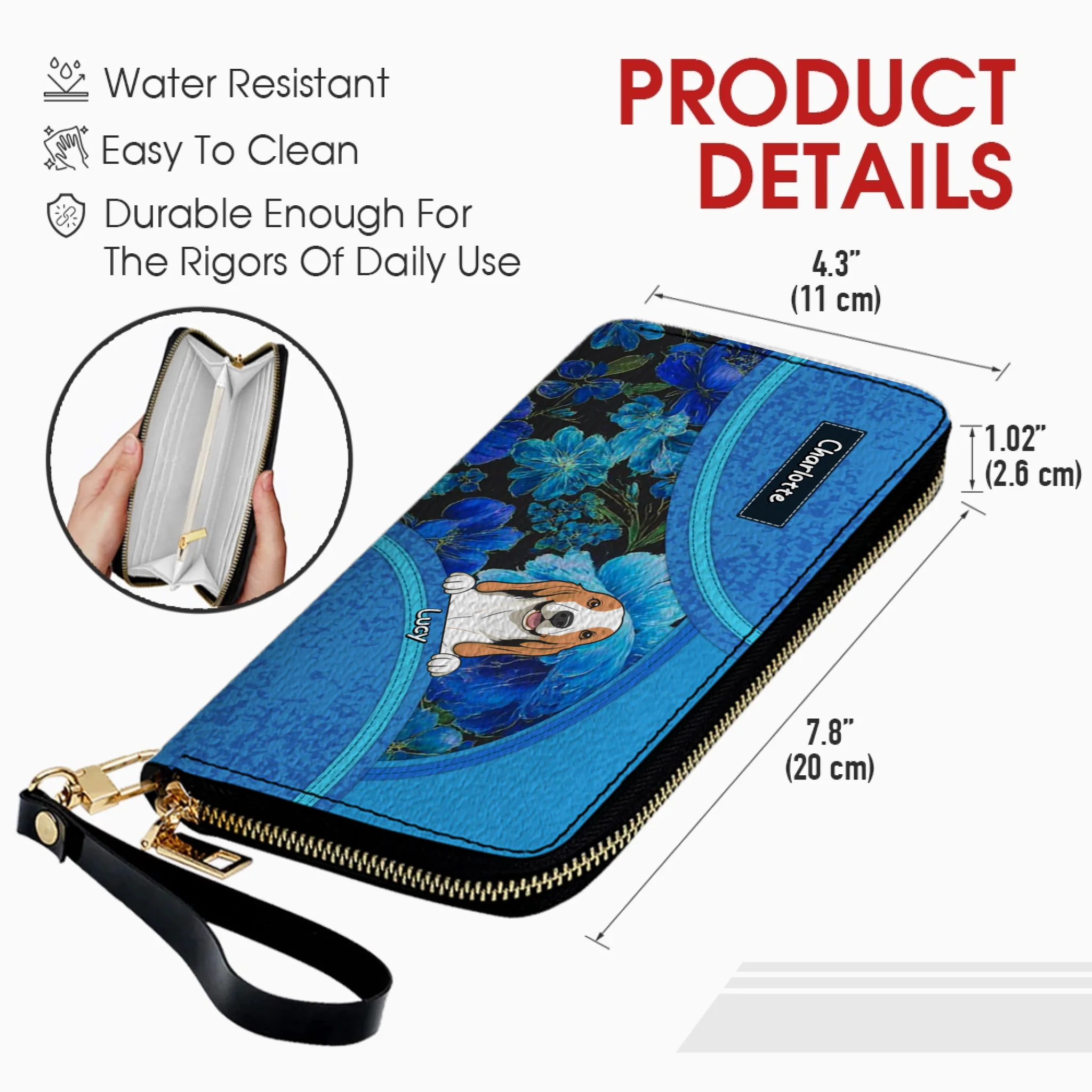 Delicate Floral Dog Wallet for Pet Name Personalization - 89Prints