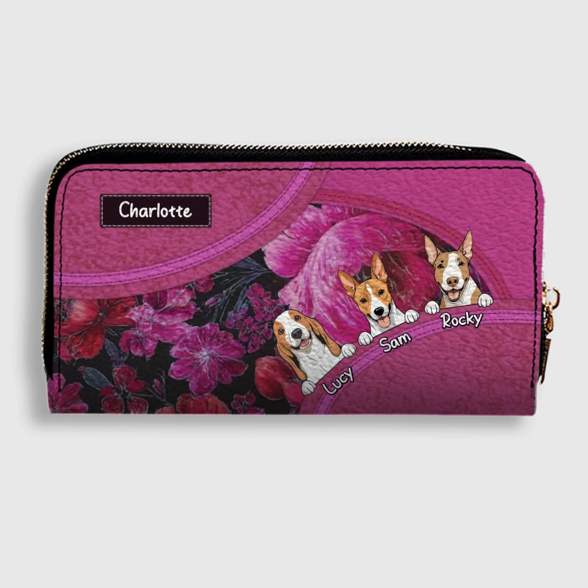 Delicate Floral Dog Wallet for Pet Name Personalization - 89Prints