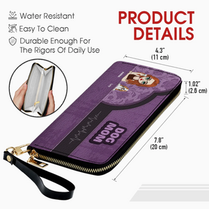 Dog Mom Zip-Around Wallet – Cartoon Pet Artwork with “DOG MOM” Print - 89Prints