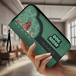 Dog Mom Zip-Around Wallet – Cartoon Pet Artwork with “DOG MOM” Print - 89Prints