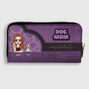 Dog Mom Zip-Around Wallet – Cartoon Pet Artwork with “DOG MOM” Print - 89Prints