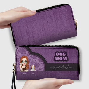 Dog Mom Zip-Around Wallet – Cartoon Pet Artwork with “DOG MOM” Print - 89Prints