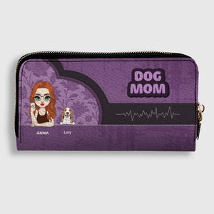 Dog Mom Zip-Around Wallet – Cartoon Pet Artwork with “DOG MOM” Print - 89Prints