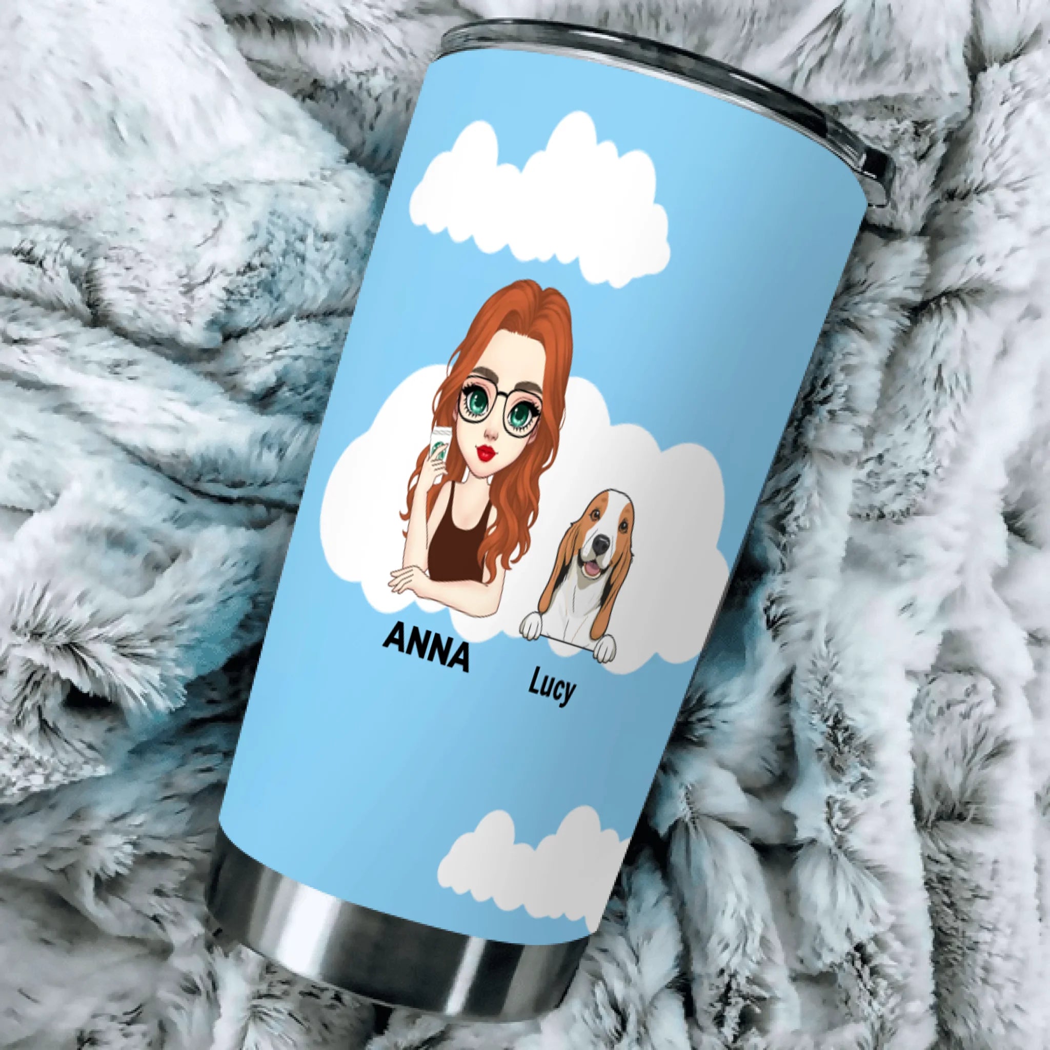 Custom Pet Lover Tumbler – Cartoon Woman with Dog Design, Perfect Gift - 89Prints