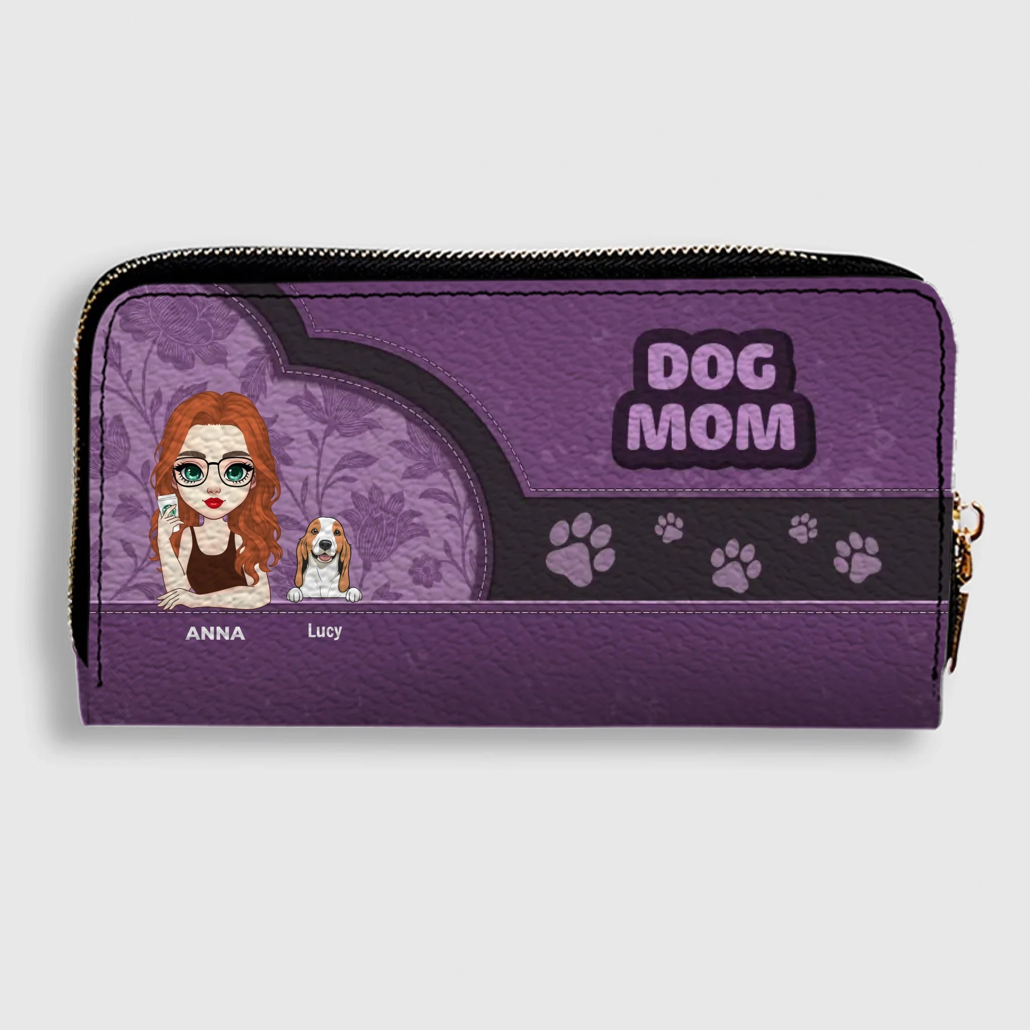 Personalized Pet Lover Wallet for Women – Dog Mom Faux Leather Cartoon Design - 89Prints