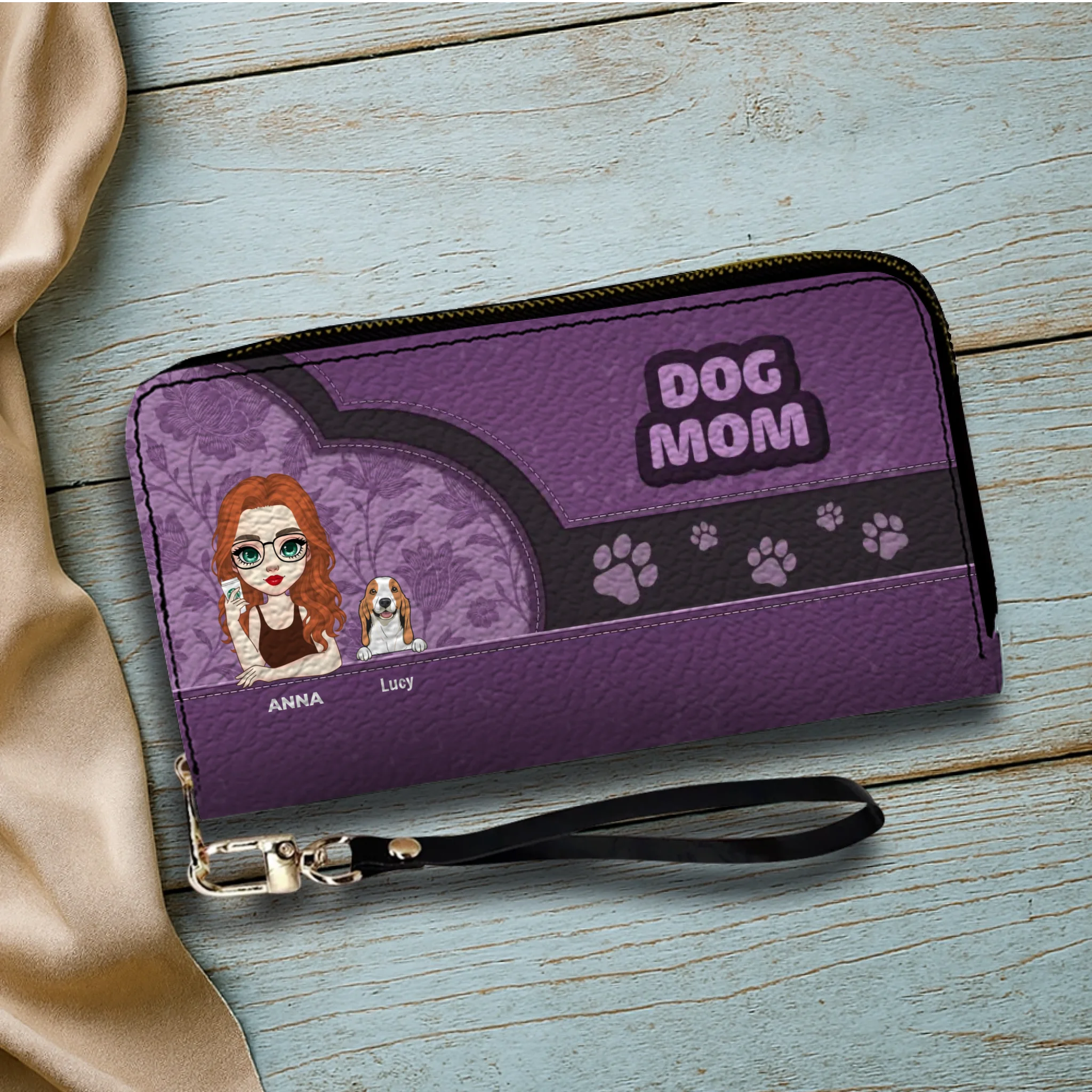Personalized Pet Lover Wallet for Women – Dog Mom Faux Leather Cartoon Design - 89Prints