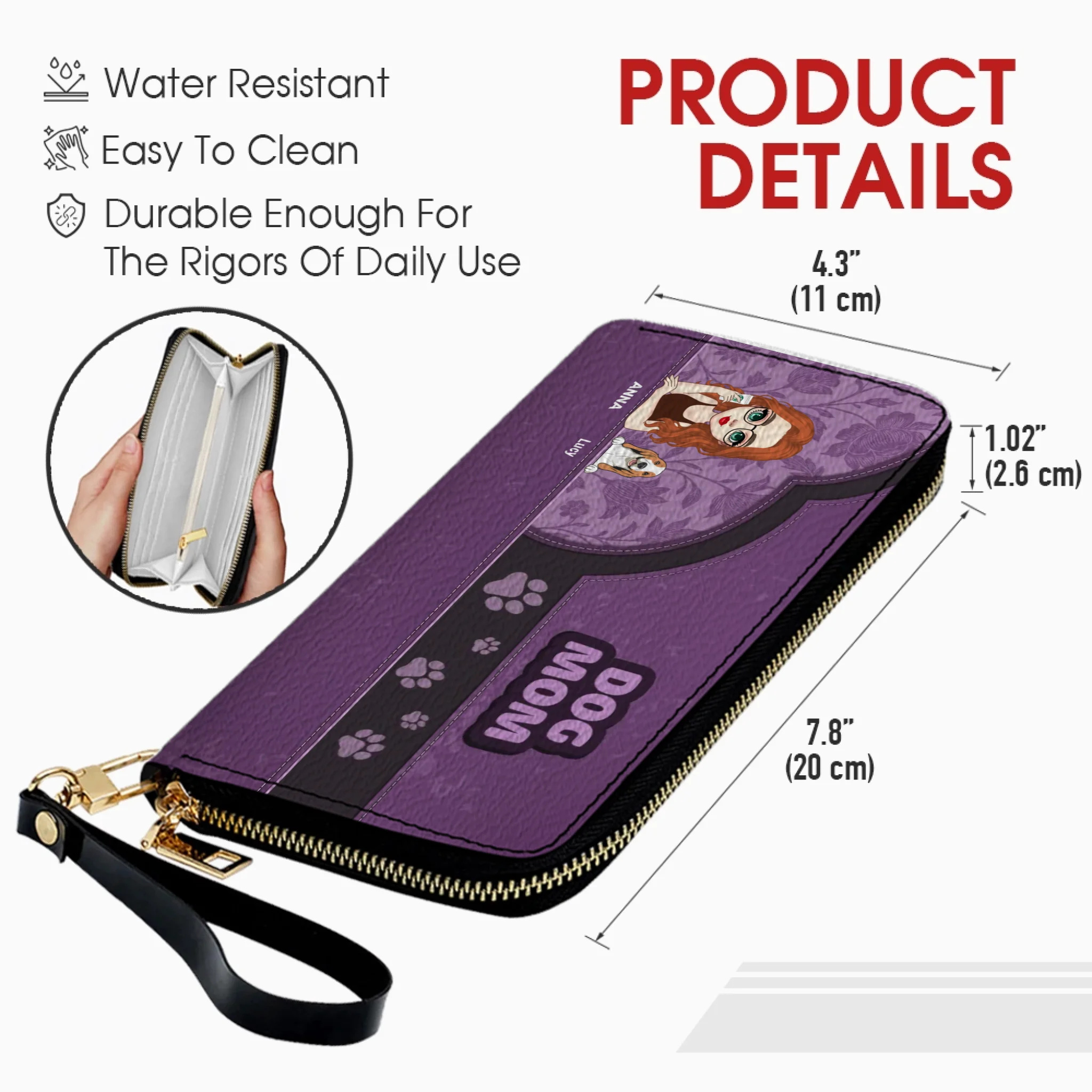 Personalized Pet Lover Wallet for Women – Dog Mom Faux Leather Cartoon Design - 89Prints