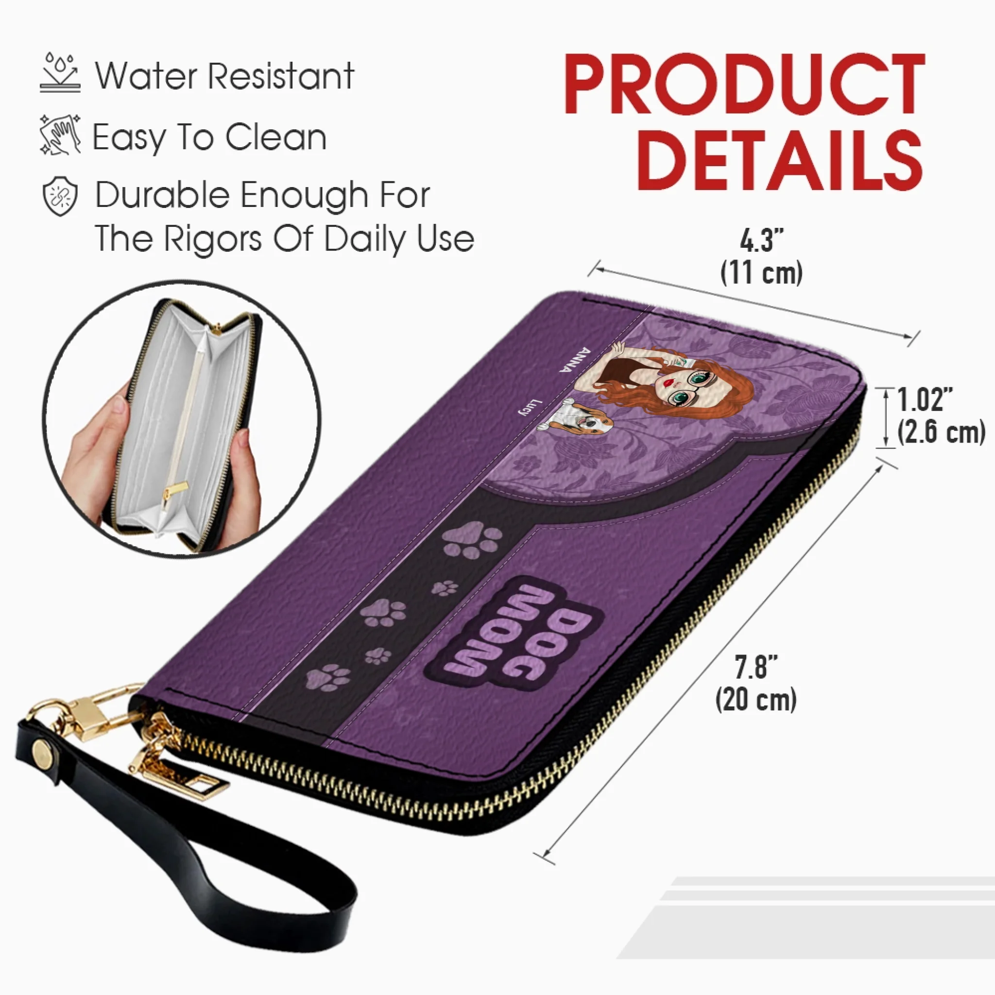 Personalized Pet Lover Wallet for Women – Dog Mom Faux Leather Cartoon Design - 89Prints