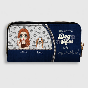 Personalized Dog Mom Wallet – Custom Girl & Dog Illustration Zip Wallet - 89Prints