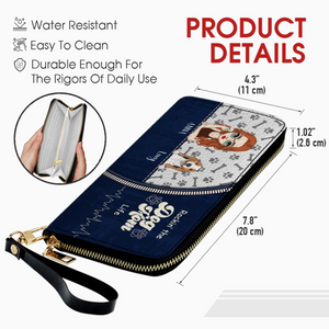 Personalized Dog Mom Wallet – Custom Girl & Dog Illustration Zip Wallet - 89Prints