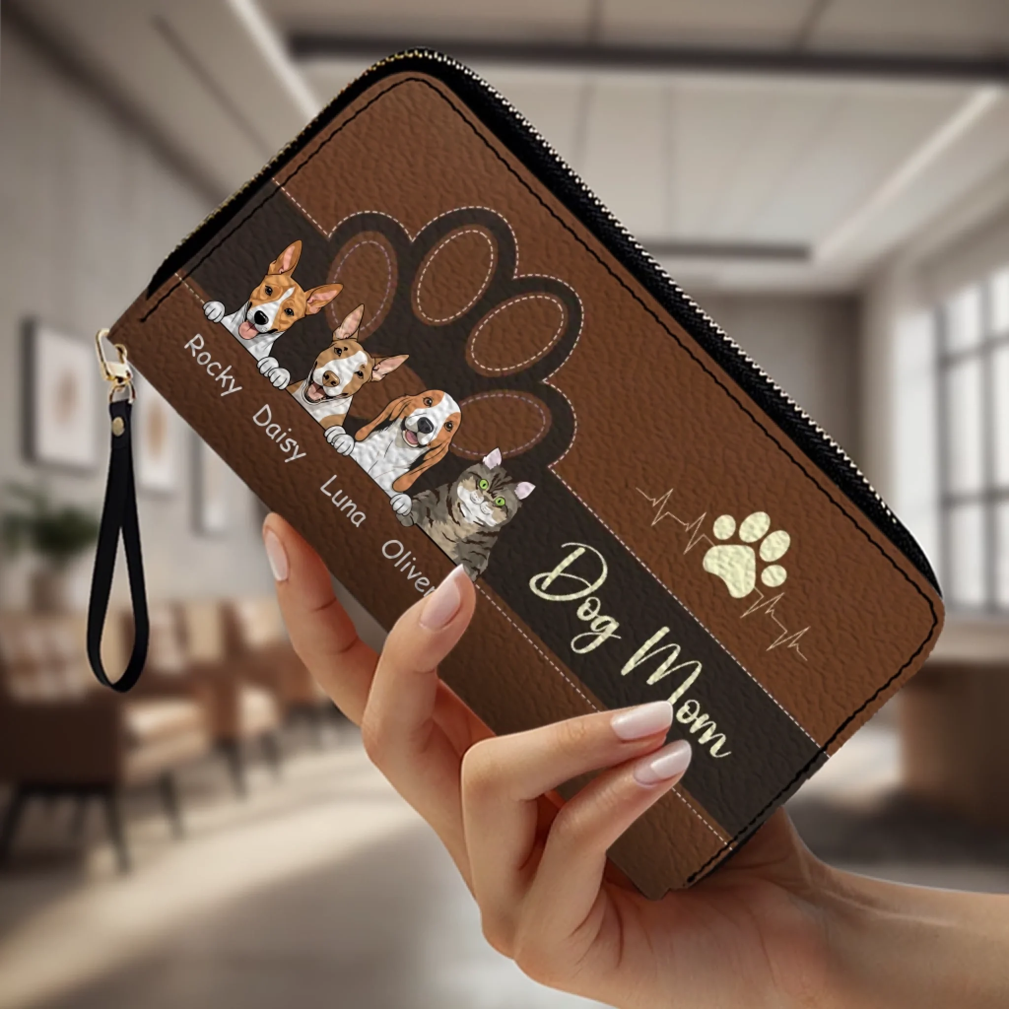 Personalized Dog Mom Leather Wallet With Pet Names & Breeds – Colorful Custom Gift - 89Prints